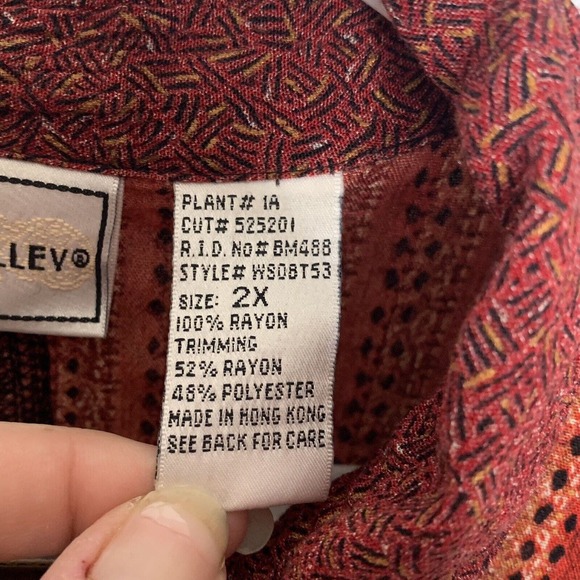 Nada Valley Womens Button Front Top Plus Size 2X Burgundy Black Patchwork - Picture 6 of 11